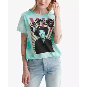 LUCKY BRAND Women's Cotton Jimi Hendrix Graphic T-Shirt Tie Dye Blue Size L